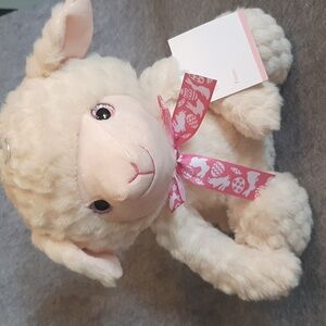 Plush Soft Plush Rabbit Easter Bunny with Pink Ribbon Meijer 10 inches